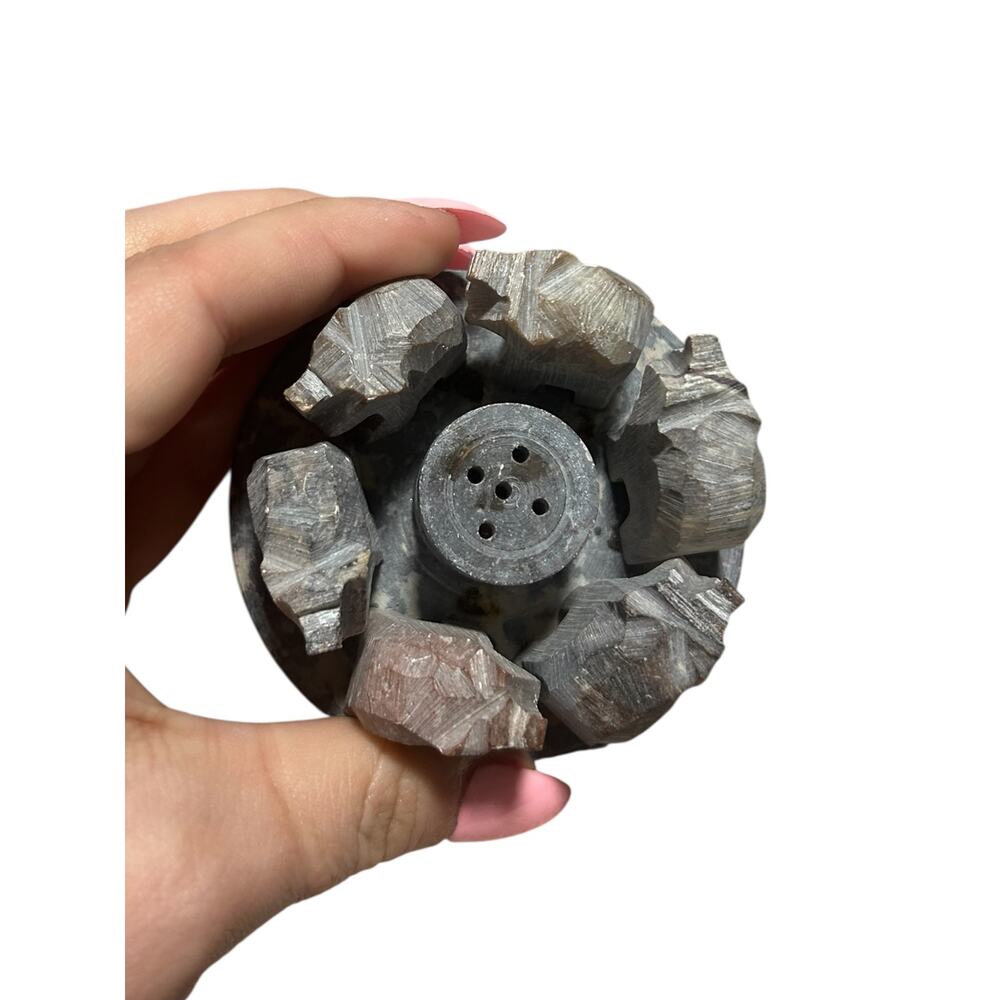 Hand Carved Soapstone Elephant Herd Incense Burner India - Picture 3 of 4